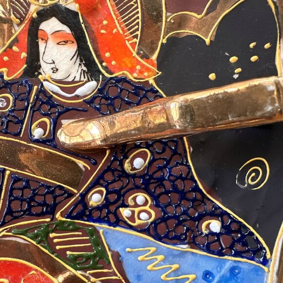 Vintage Satsuma Immortals Plate Japan Hand Painted Nappy Dish Majolica Style - Picture 5 of 7